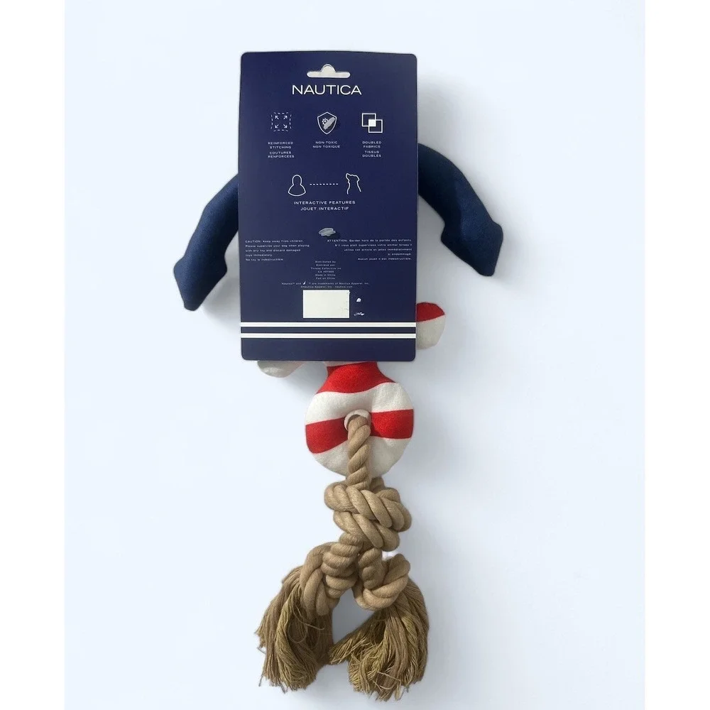 NEW Nautica Dog Toy Plush Anchor with Knotted Ends Rope Red White Blue Americana
